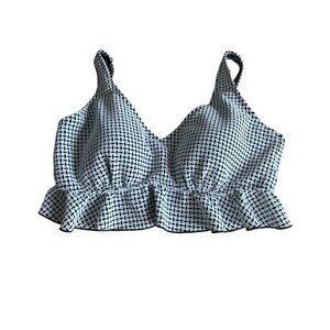 Ulla Popken Textured Monochrome Ruffle Hem Bikini Top V Neck Supportive Sz18 NWT